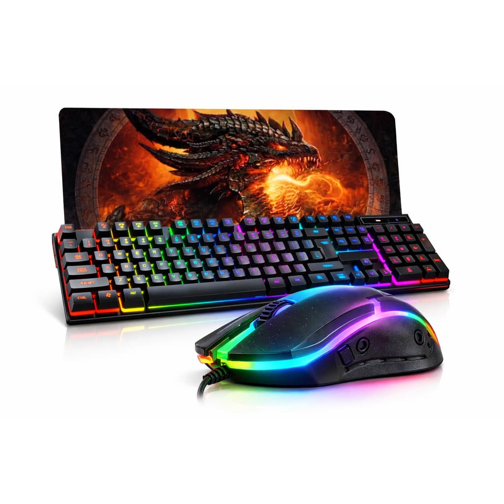 Kit gamer teclado rgb membrana mouse gamer ergonomico led 1600 dpi mousepad gigante 75x35 speed estampa sortida