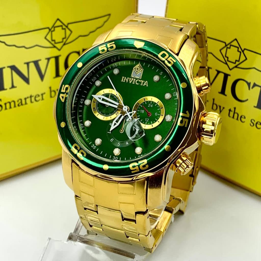 Relógio Masculino Pro Diver Edição 2026 Dourado Mostrador Verde a Quartzo