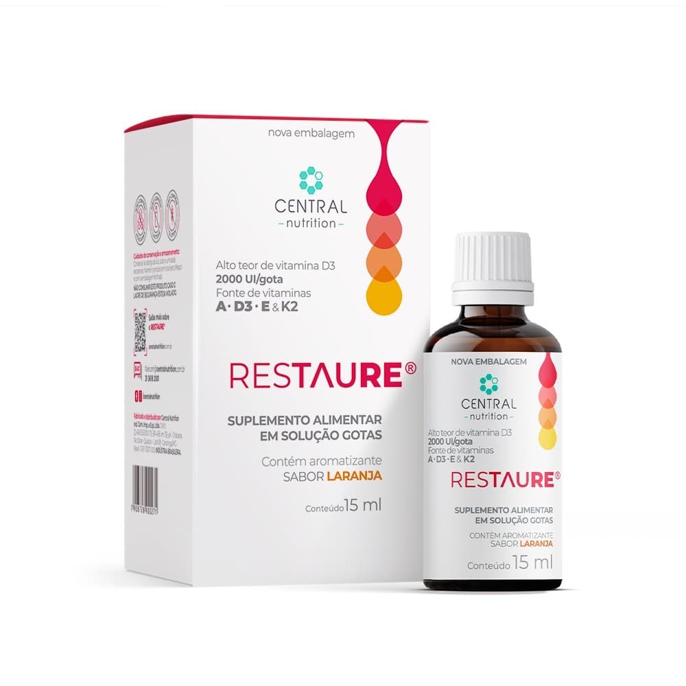 Restaure Vitaminas A, D3, E e K2 Gotas 15ml - Central Nutrition
