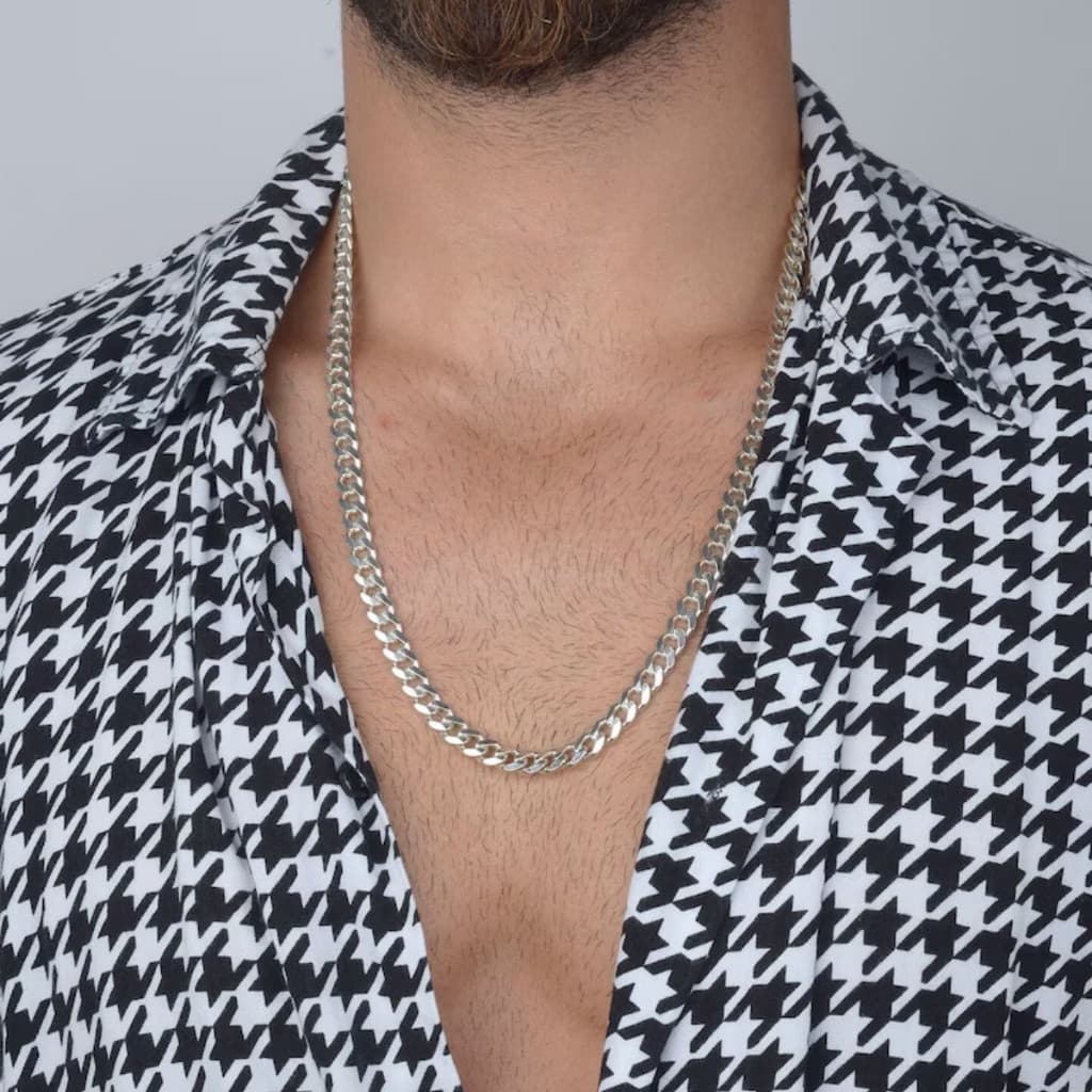 Corrente Masculina 5mm Banhada A Prata 925