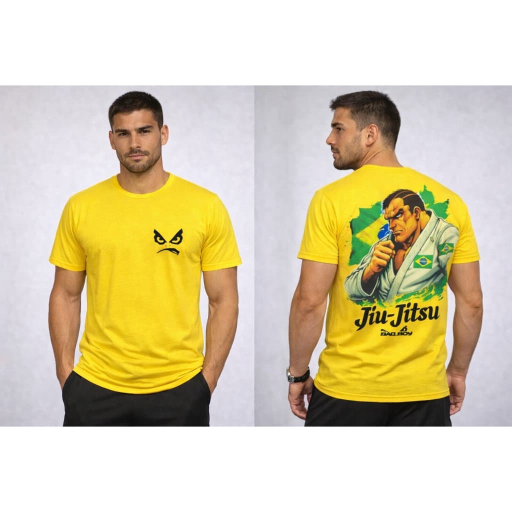 Camiseta Masculina Casual Bad Boy 100% Algodão Entrega Rápida Amarelo Patriota