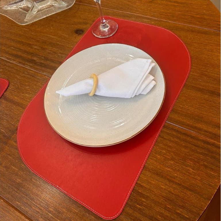 Souplat Kit Em Material Couro Sintético Vermelho Lançamento Jogo Americano