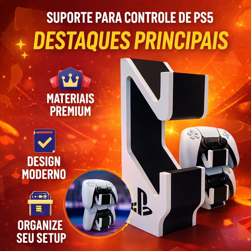 Suporte PS5 Controle + Headset | Base Organizadora Gamer | Carregamento Opcional