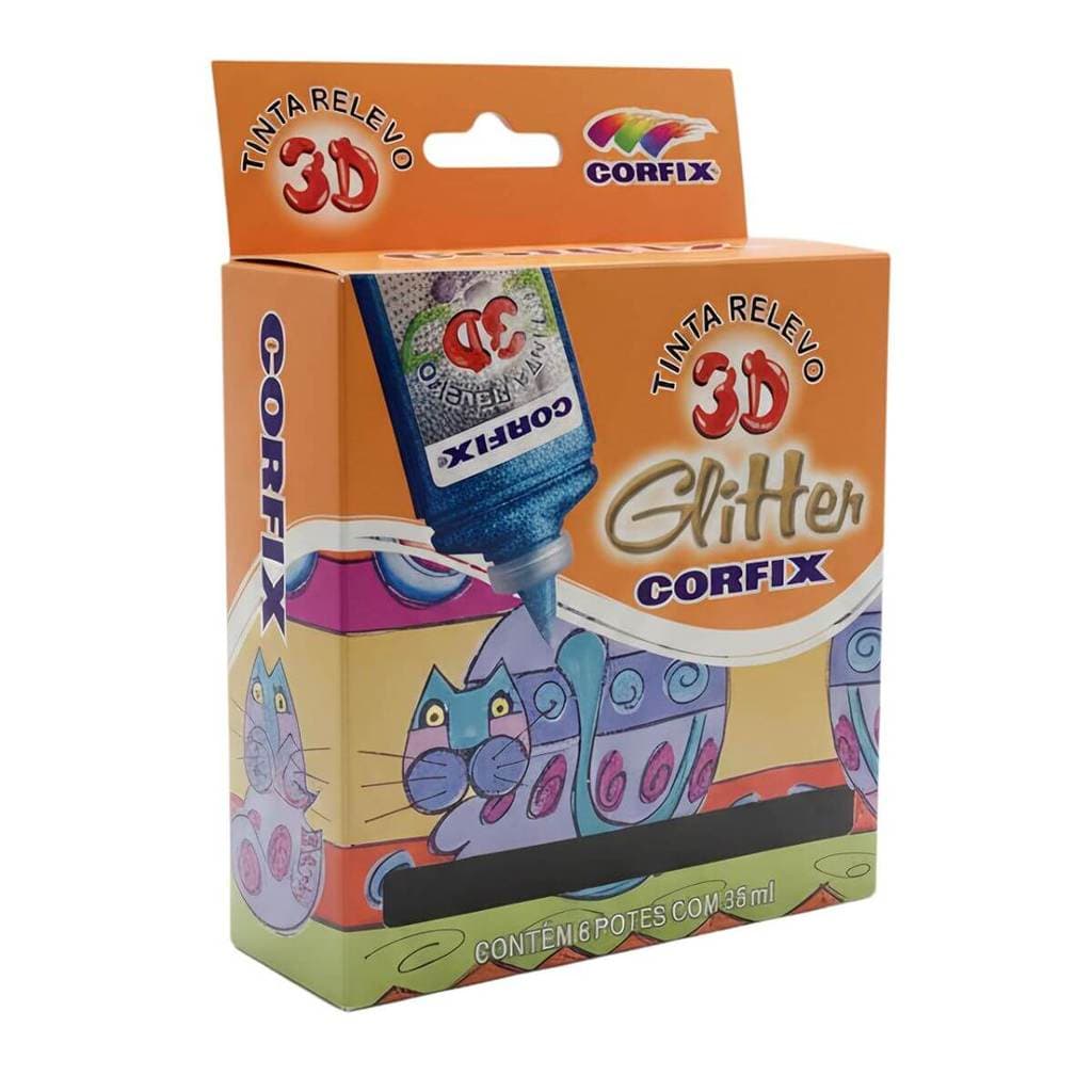 KIt Tinta Dimensional Relevo 3D com Glitter Corfix 6 Cores