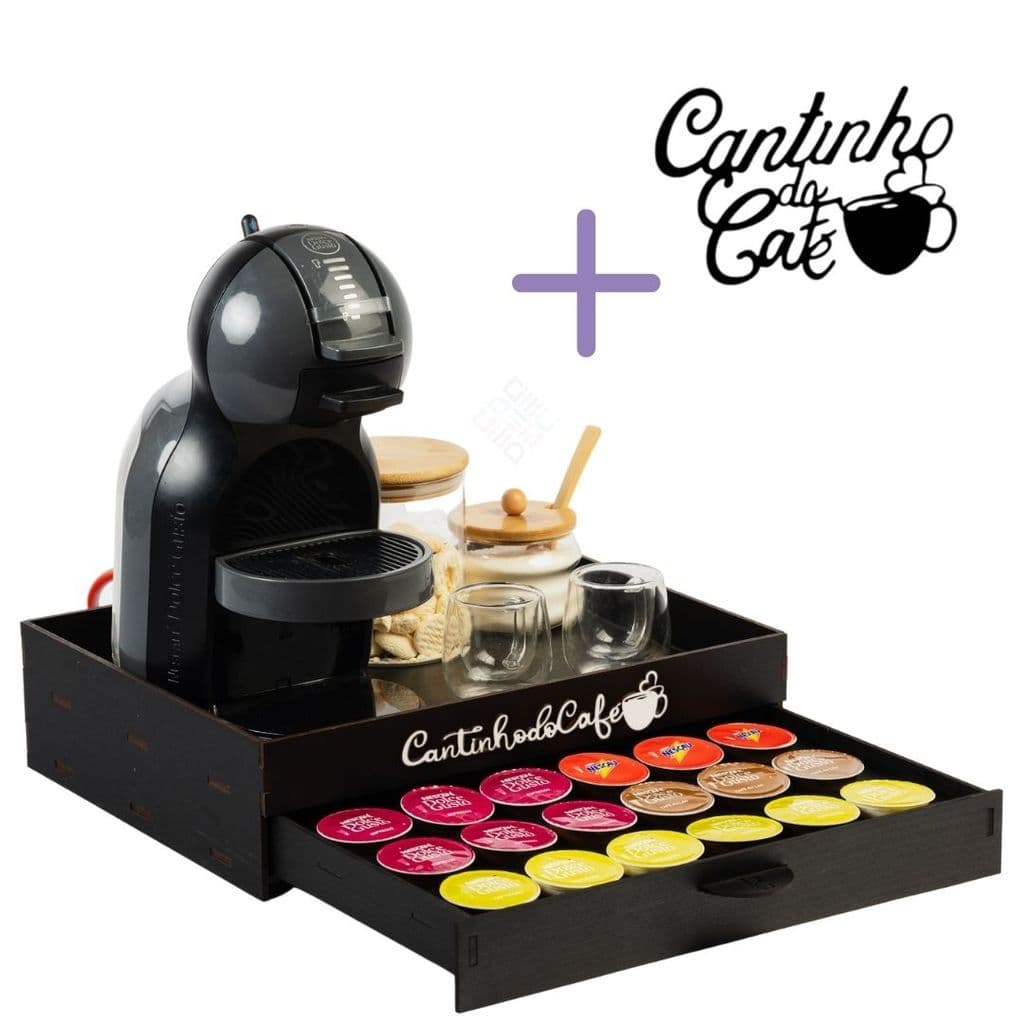 Porta Gaveta 24 Cápsulas MDF Nespresso Dolce Gusto Três Corações Bandeja + Apliques Cantinho Do Café