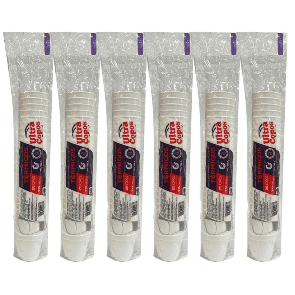 Kit com 6 Pacotes de Copo de Isopor Térmico 70ml Replast Ultra com 25 Unidades cada