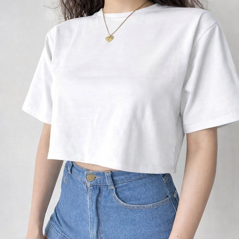 Cropped Feminino Branco Básico Moda Casual Verão Cropped Feminino Preto Básico caimento perfeito algodão premium