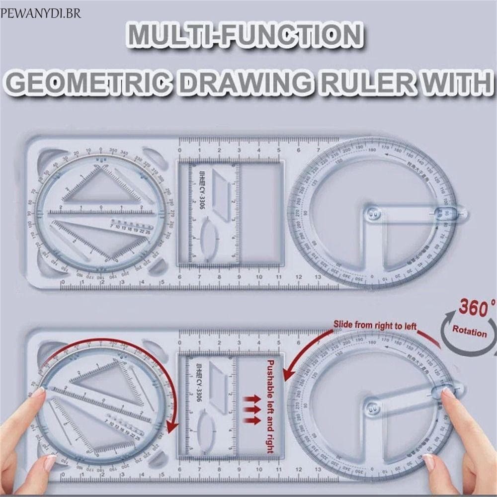 Régua Geométrica PEWANYDI , Reta 360 ° De Desenho Móvel , Modelo De Plástico De Medição
