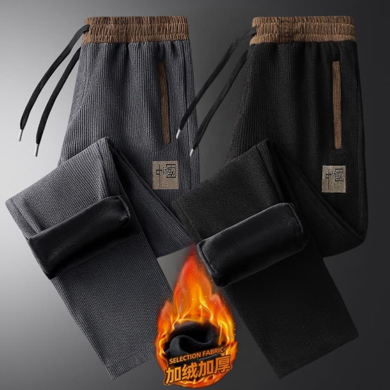 Forro de lã engrossado calças masculinas 2025 inverno novo estilo solto bolso reto zíper veludo Casual Leggings Sweatpan