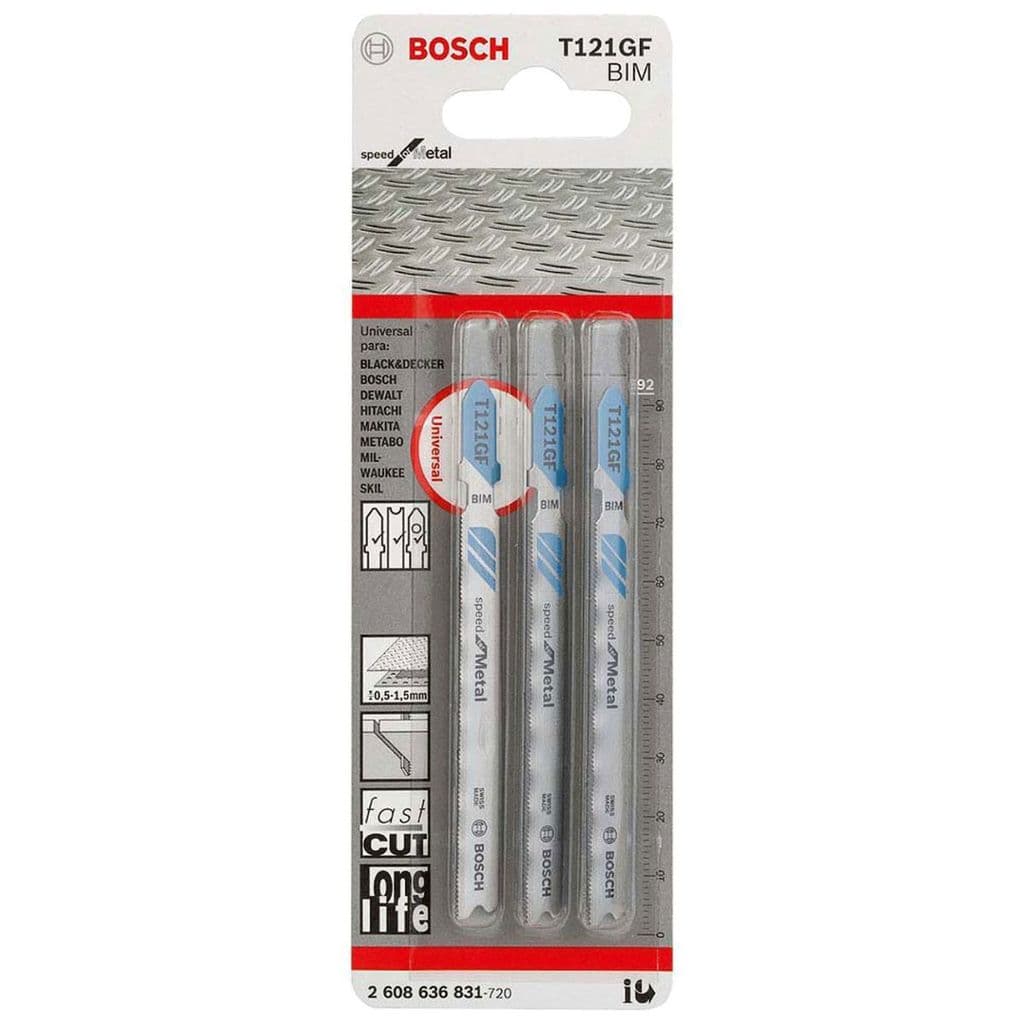 Lâmina Serra Tico-Tico Encaixe T 121GF Cartela com 3 91,5mm Bosch