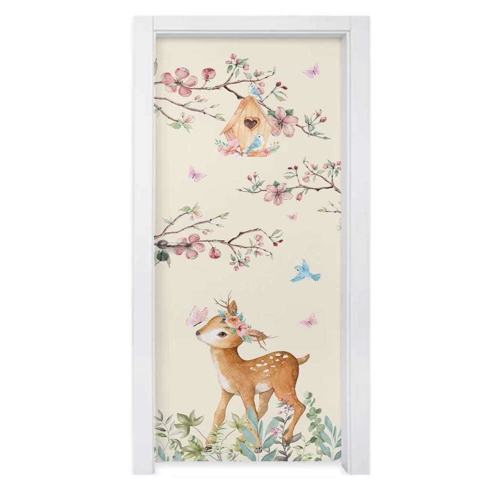 Pingu Ruxo - Adesivo para Porta do Quarto do Bebê -  210x80 cm - Jardim Galhos Flores Bege