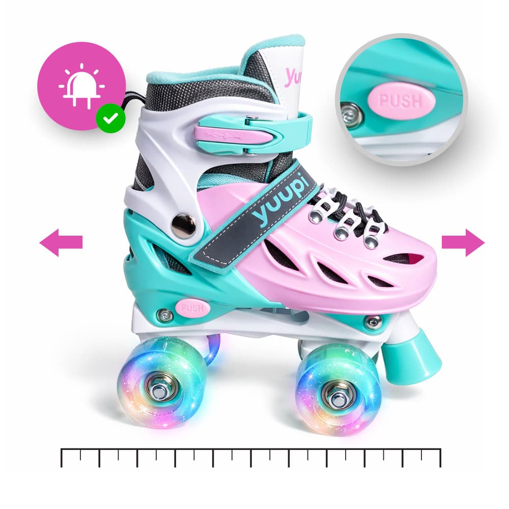 Patins Clássicos Quad Ajustável Rosa M 34-37 Yuupi