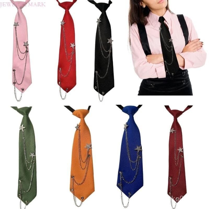 Judeu Feminino Masculino Estudante Ajustável Pré Amarrado Gravata Punk Estrela Corrente Multicolorido Uniforme C