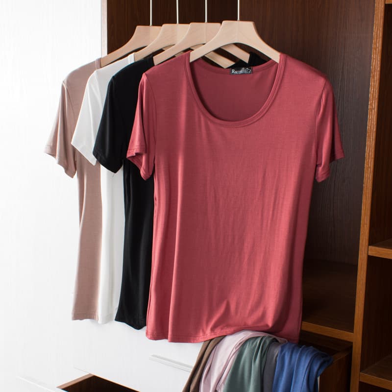 Camiseta feminina de algodão Modal de seda gelo, manga curta, Slim Fit, camisa de fundo, verão, novo estilo, camiseta fi