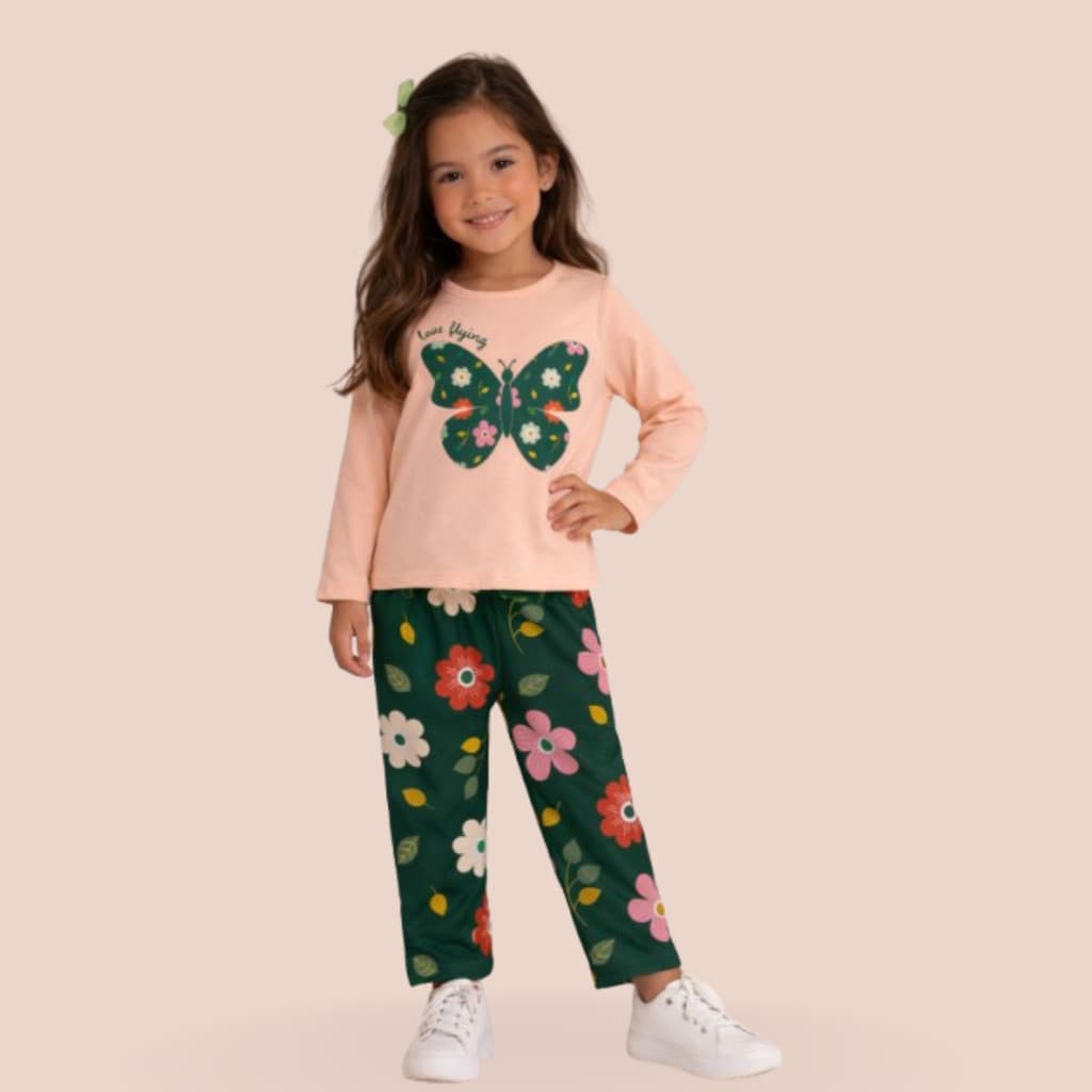 Conjunto inverno Infantil Menina Kyly Manga Longa Meia Estação Blusa Legging Confortável Inverno