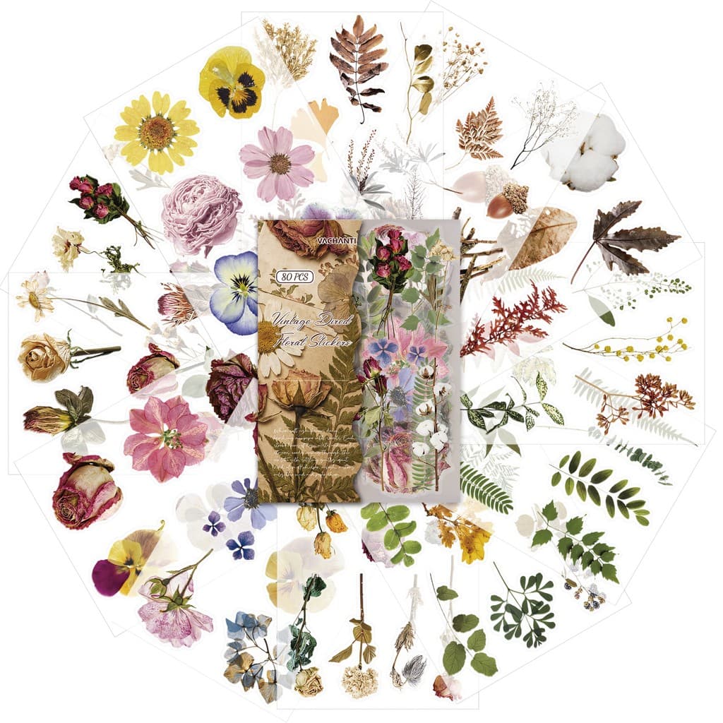 Journamm 80 Pçs Padrões De Animais De Estimação Adesivos Transparentes Flor Planta Para Scrapbooking Diário DIY Artesana
