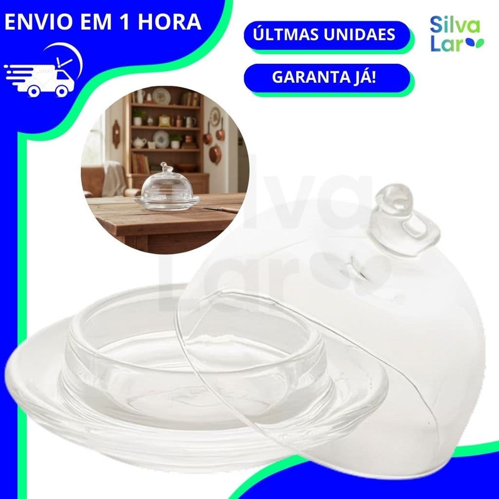 Manteigueira de Vidro Cristal com Tampa de Pássaro Passarinho Resistente 9,5x6,5cm - Lyor