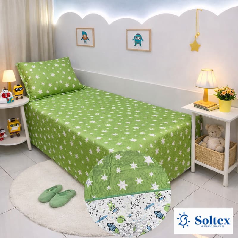 Kit Colcha Cobre Leito Solteiro Infantil 1,60x2,40m Dupla Face 2 Peças Com Viés Envio Imediato