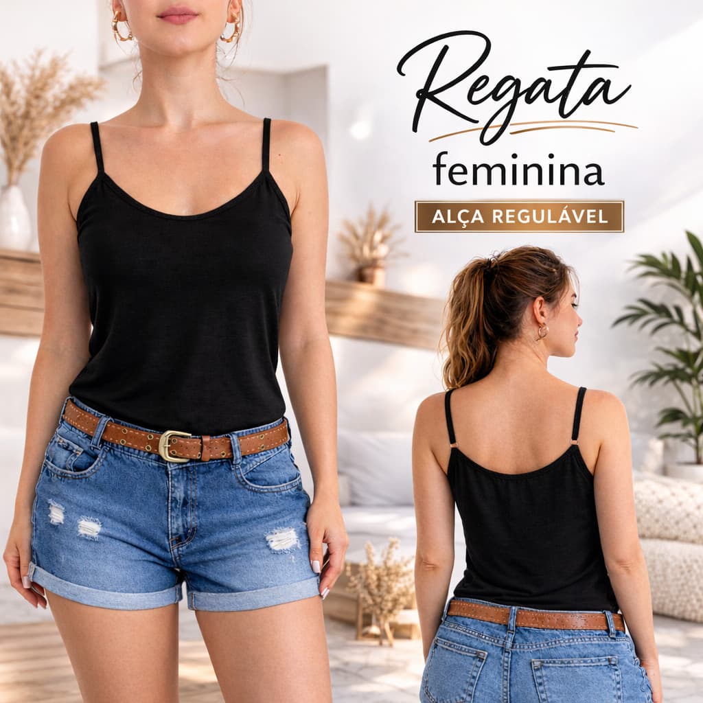 Regata Feminina Alça Regulável  Confortável Verão Casual