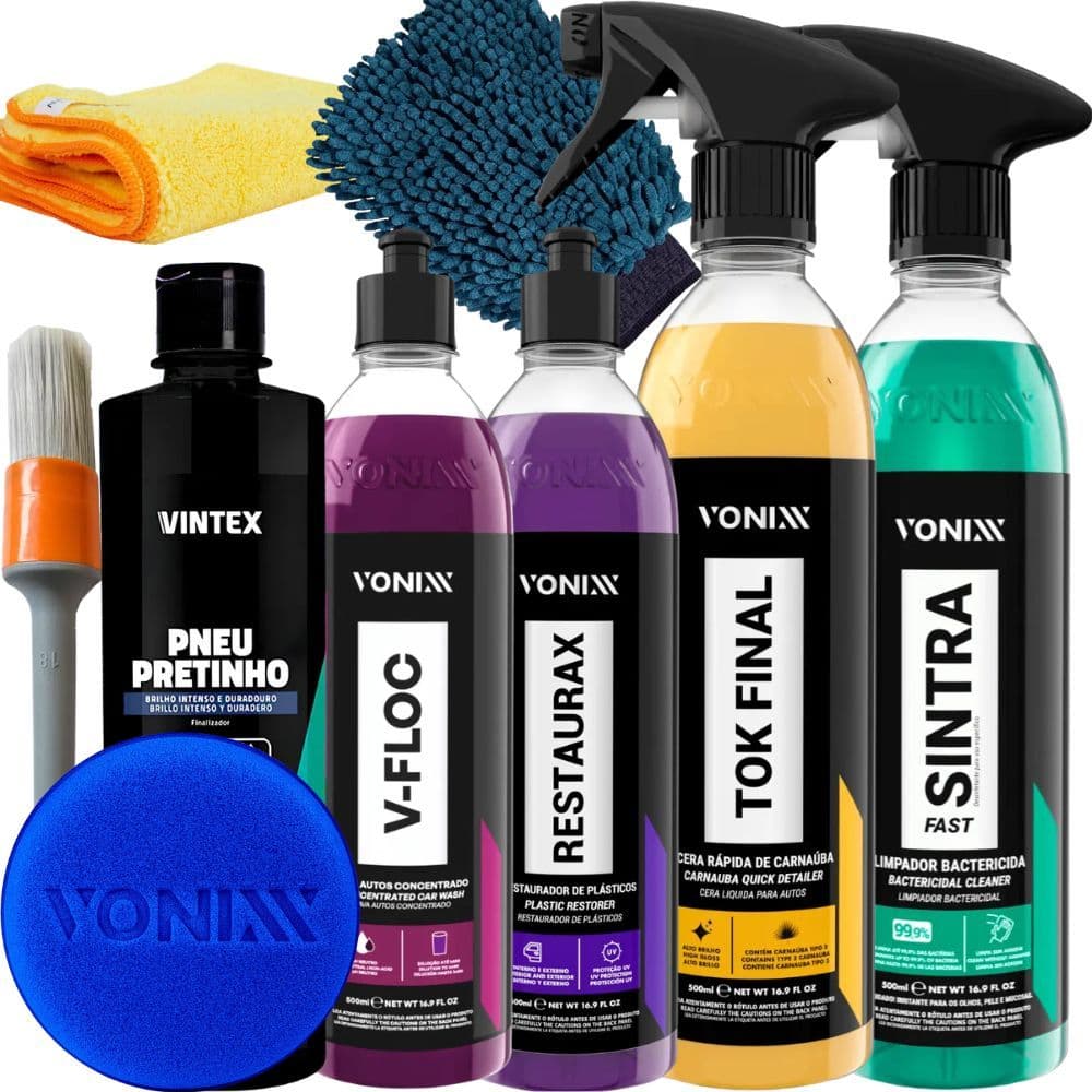 Kit Completo Restaurax Tok Final Sintra Fast Pneu Pretinho Luva Aplicador Pincel Flanela Vonixx