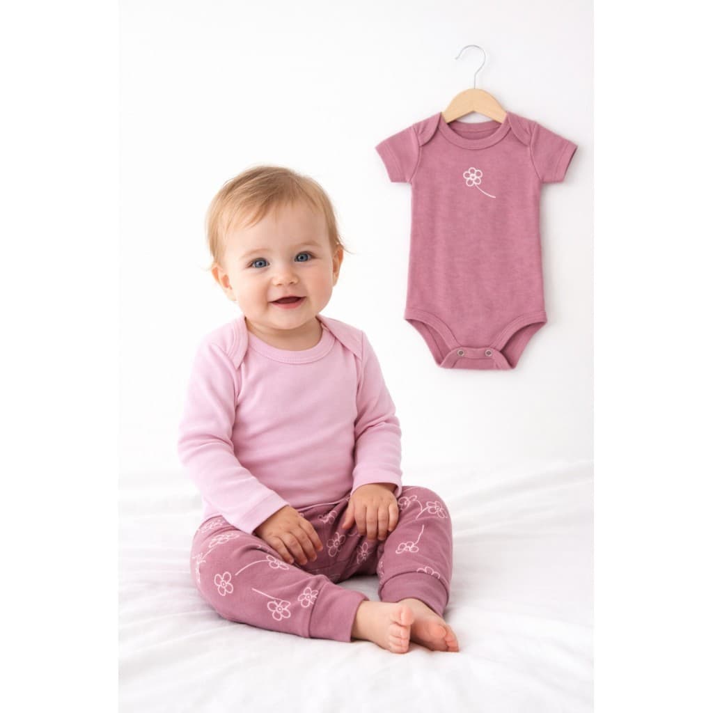 Kit Body Bebê Menina Suedine Minimalista Rosa