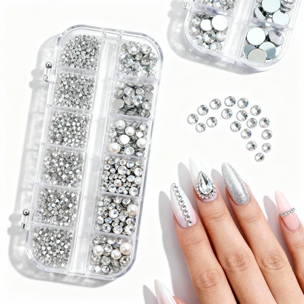 Kit Strass 12 Divisões Pedras Nail Art - Prateado Alta Qualidade