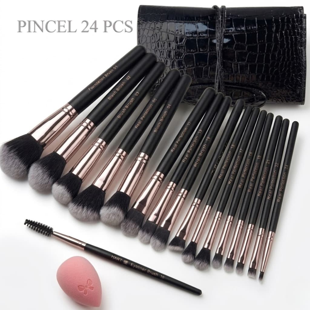 Kit Pincéis de Maquiagem Profissional com Estojo Kit 24 32 Pincéis Real Perfection Utensílios Beleza