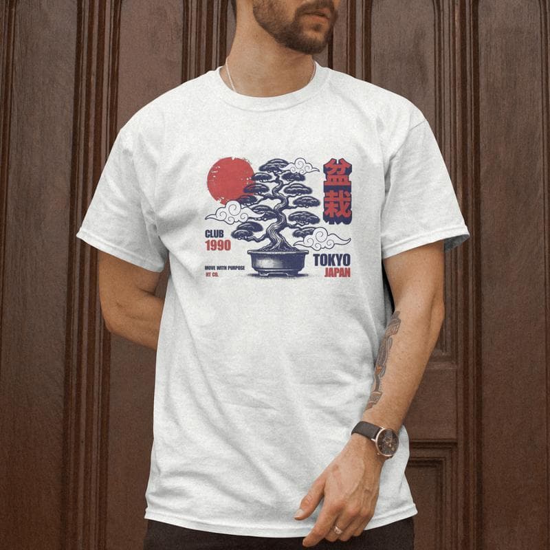 Camiseta Estampa Japão Bonsai Tokyo | T-shirt Streetwear Minimalista Club 1990 | Algodão Masculina e Feminina HT Co.