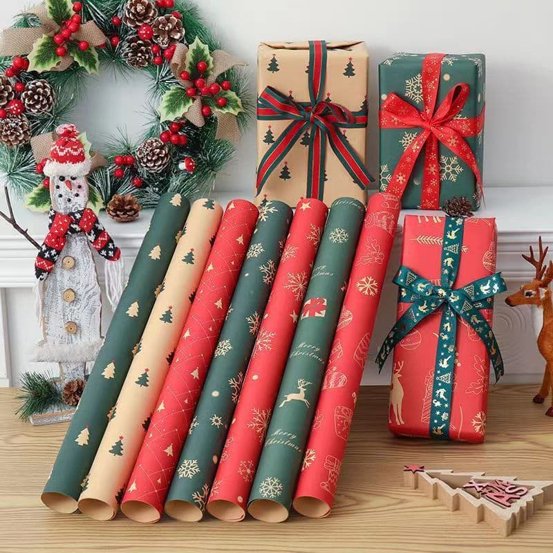 Venda quente estoque pronto papel de embrulho de natal caixa de presente de natal papel de embrulho decoração de present