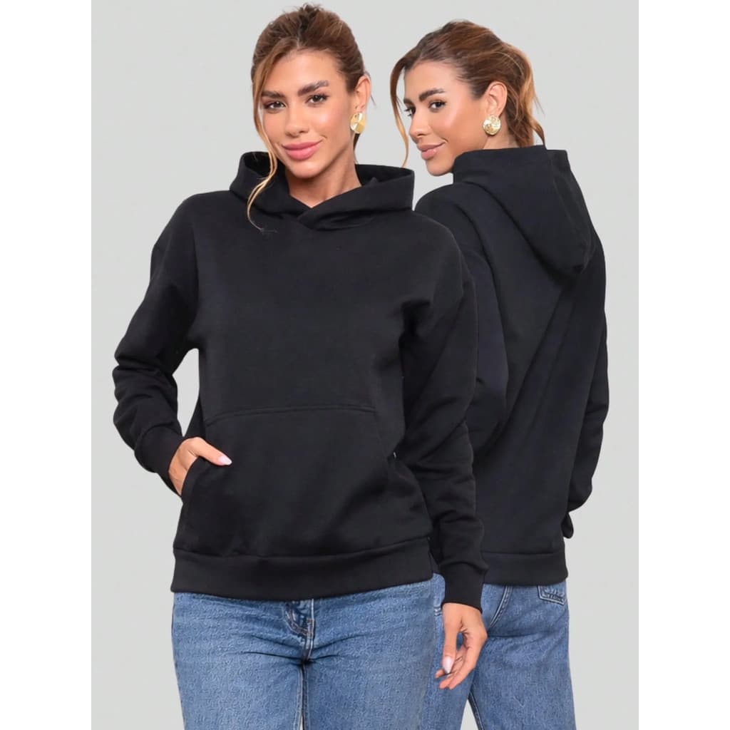 Blusa Moletom Feminina Oversized Canguru Capuz Forrada Flanelada Quentinha Casual Inverno Frio