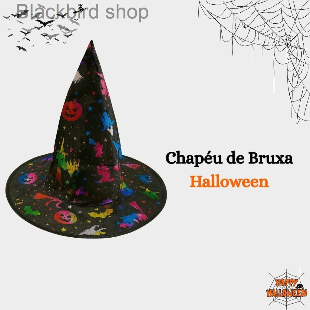 (V)Chapéu Fantasia com Estampa Colorida – Acessório Temático Halloween 🎃🌙OQRN