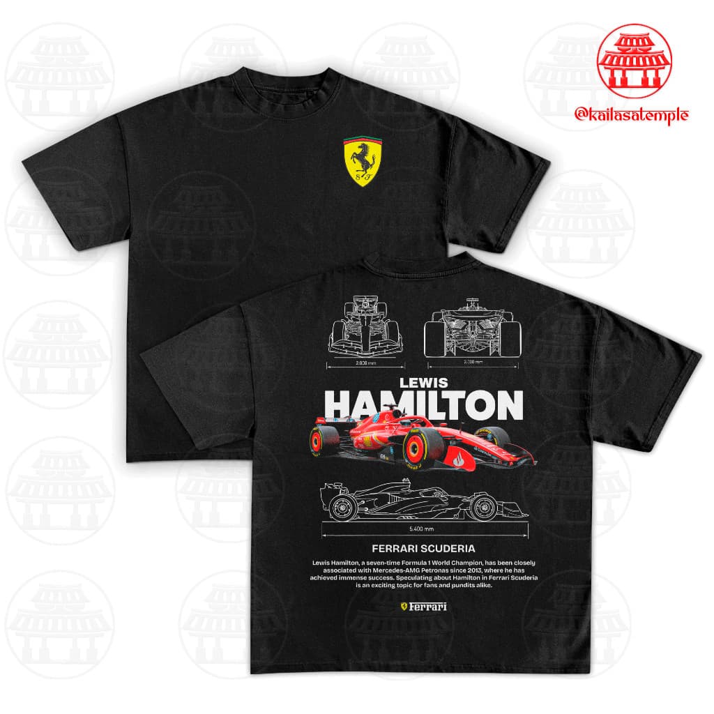 Camiseta Ferrari x Lewis Hamilton - Algodão Premium Unissex F1 Streetwear Furia Envio imediato Infinity