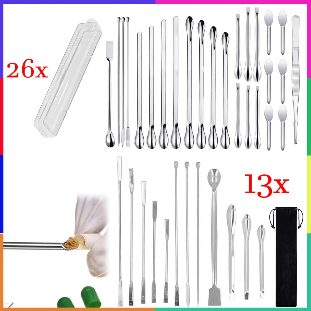 Espátula de laboratório de aço inoxidável de 26/13 peças, colher de Micro amostra, colher de mistura de duas cabeças