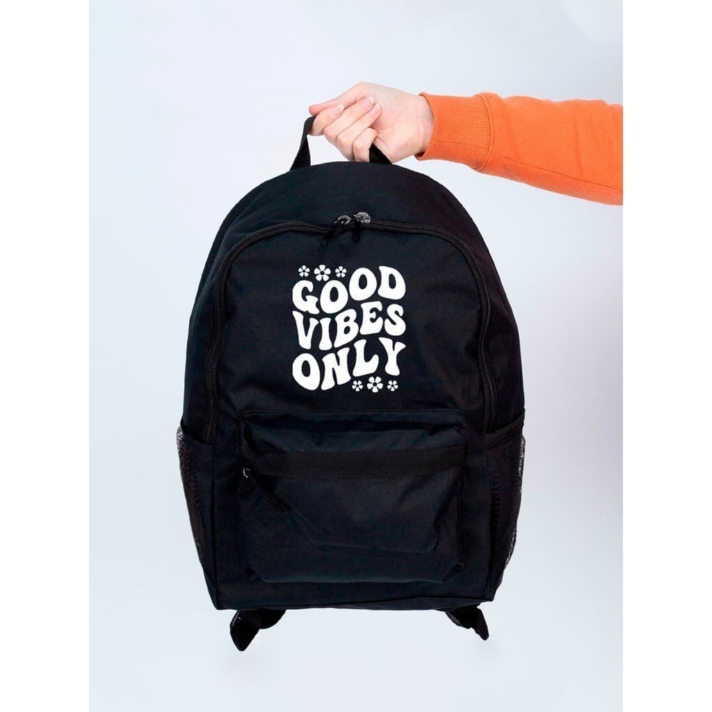 Mochila GOOD VIBES Preta Escolar Faculdade Casual Espaçosa Alta Qualidade