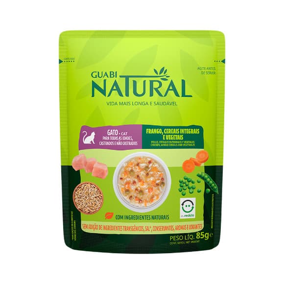 Sachê Guabi Natural para gatos castrados sabor frango e cereais 85g