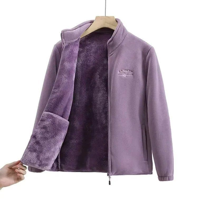 2026 Casaco Feminino com Forro de Lã Inverno Solto Manga Longa Fleece Zíper Impressão de Letras Cardigan Espesso Jaqueta