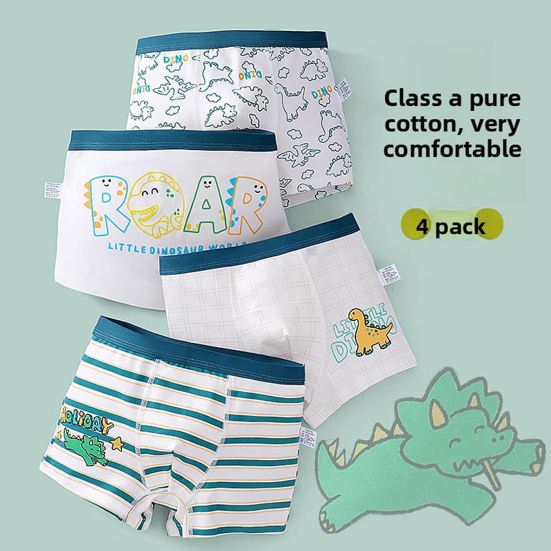 ((4 peças) Cueca boxer infantil de algodão puro para meninos, cueca boxer para estudantes da escola primária, bebê