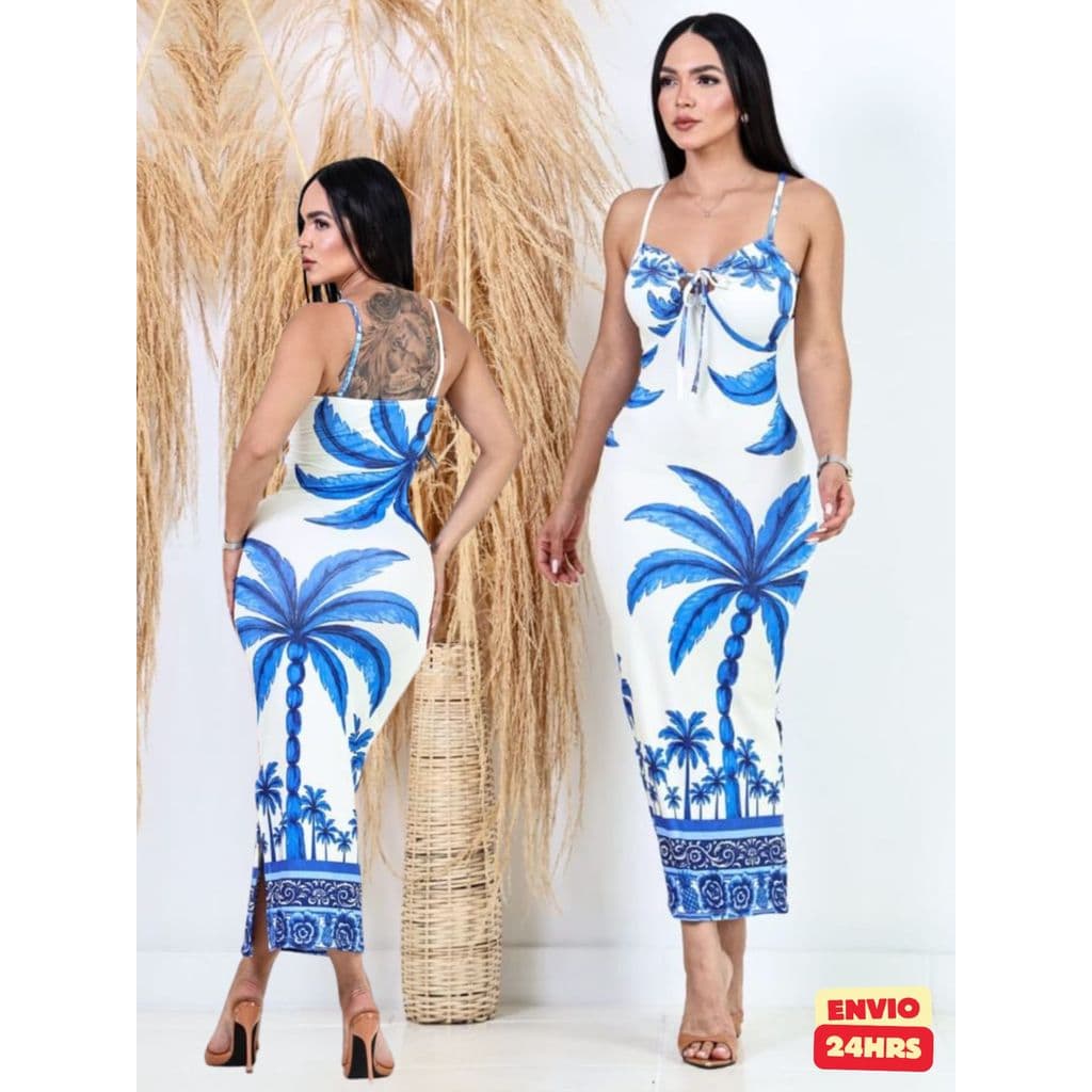 Vestido Midi Tropical Estampado Floral Elegante