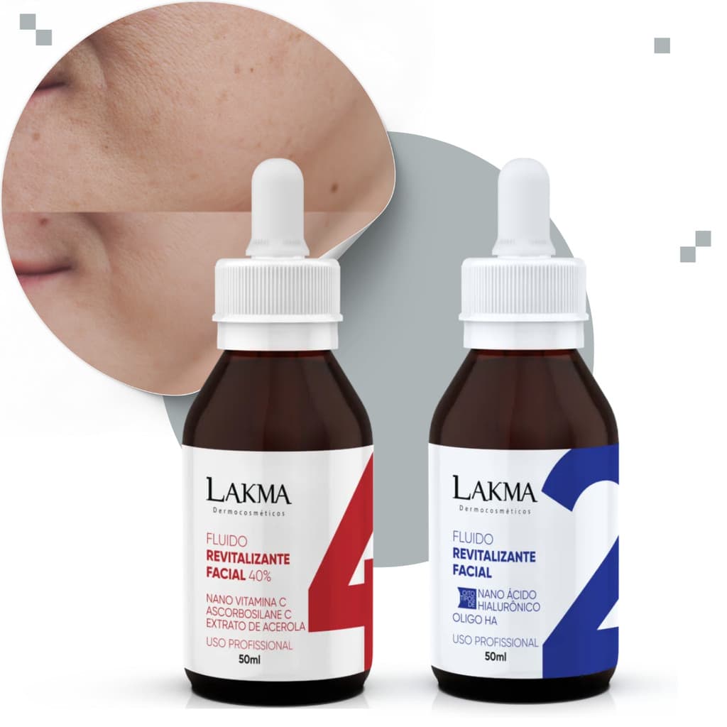 Kit Lakma Fluído Facial Revitalizante - Ácido Hialurônico 50ml + Vitamina C 50ml Hidratação Profunda