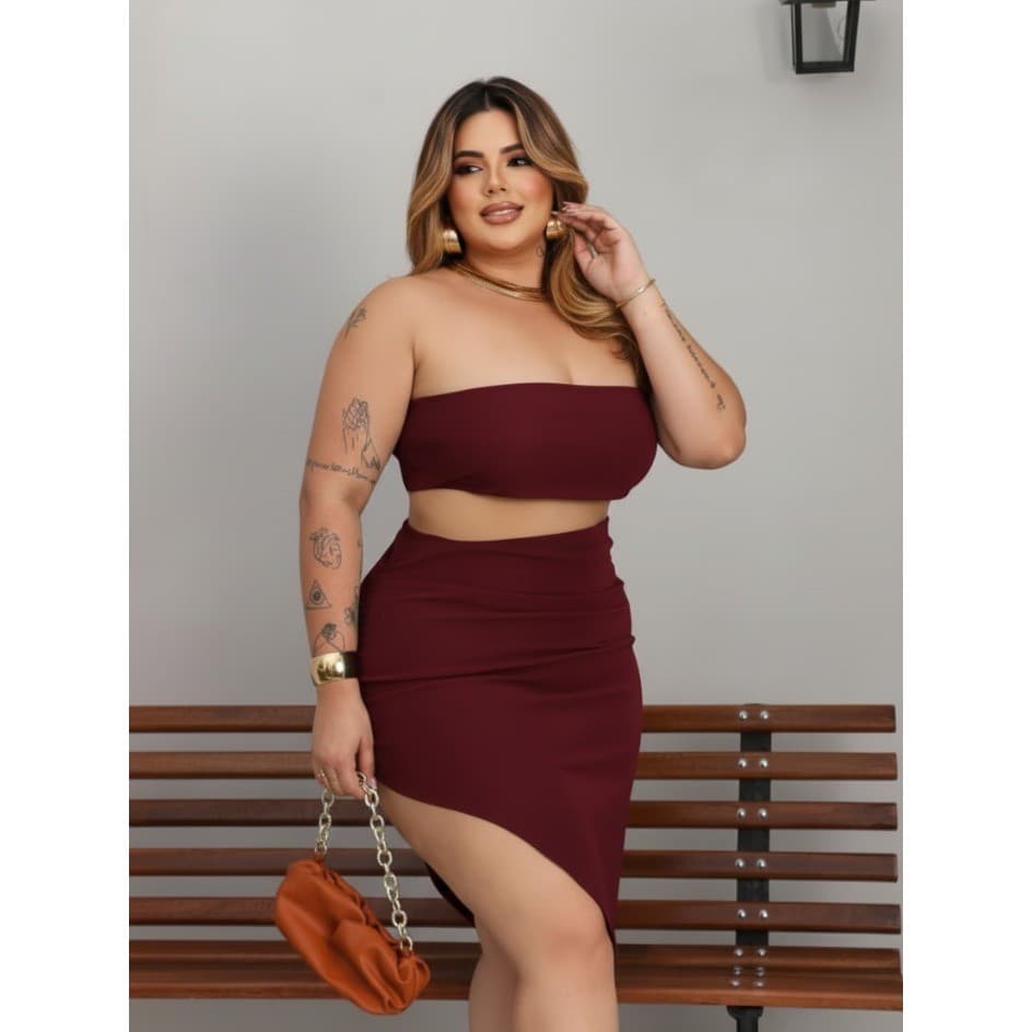 Vestido Plus Size Montaria Premium Tomara Que Caia com Saia Assimétrica Fenda – GG G1 G2 (Elegante/Confortável)