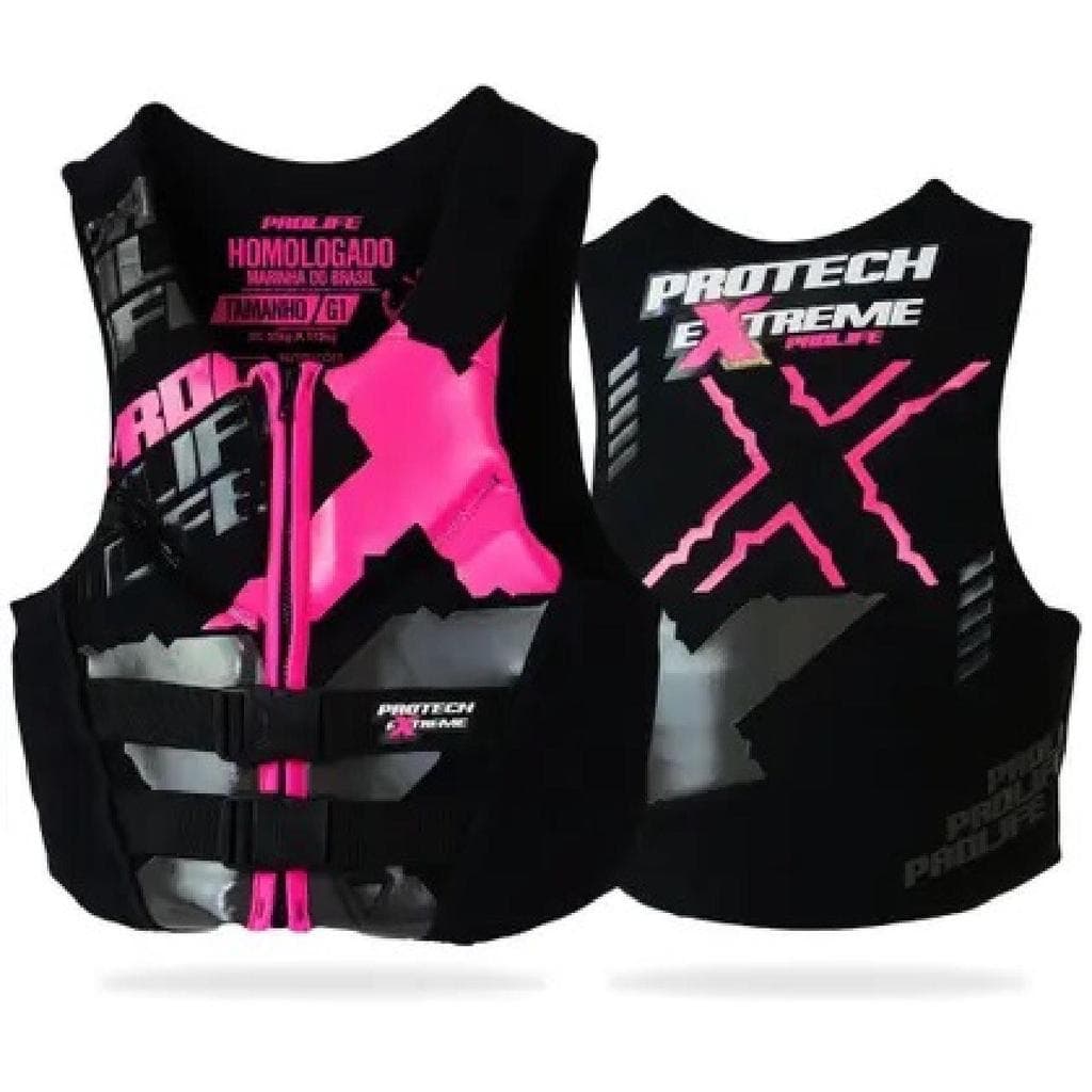 Colete Salva-Vidas Protech Extreme Classe V Homologado Marinha  Rosa Flúor G1 (55 A 85Kg) Neoprene