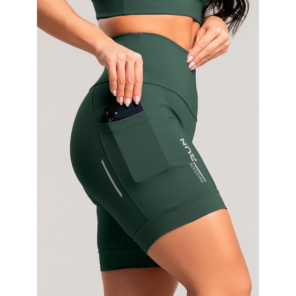 Bermuda Feminina Poliamida Run Verde Cintura Alta Massam Fitness
