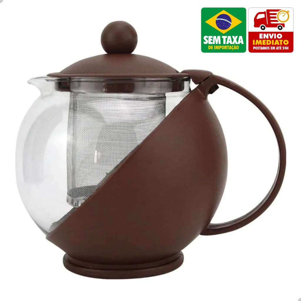 Chaleira Em Vidro Com Filtro Infusor 1.250 ml Coador Aço Inox com Tampa