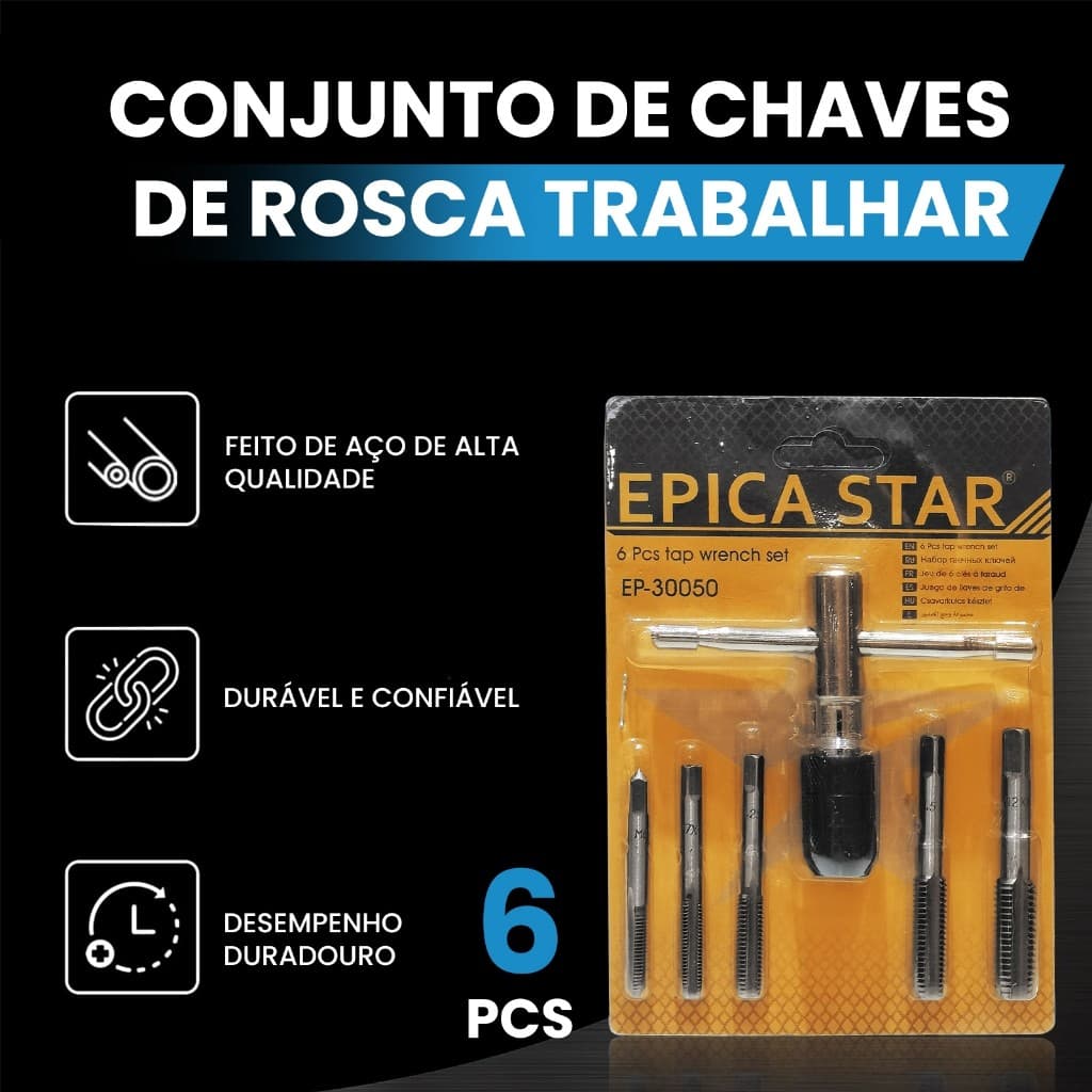 Jogo De Macho Para Fazer Rosca Kit Completo 6 Peças Profissional - Uso em Máquina de Furar Metal