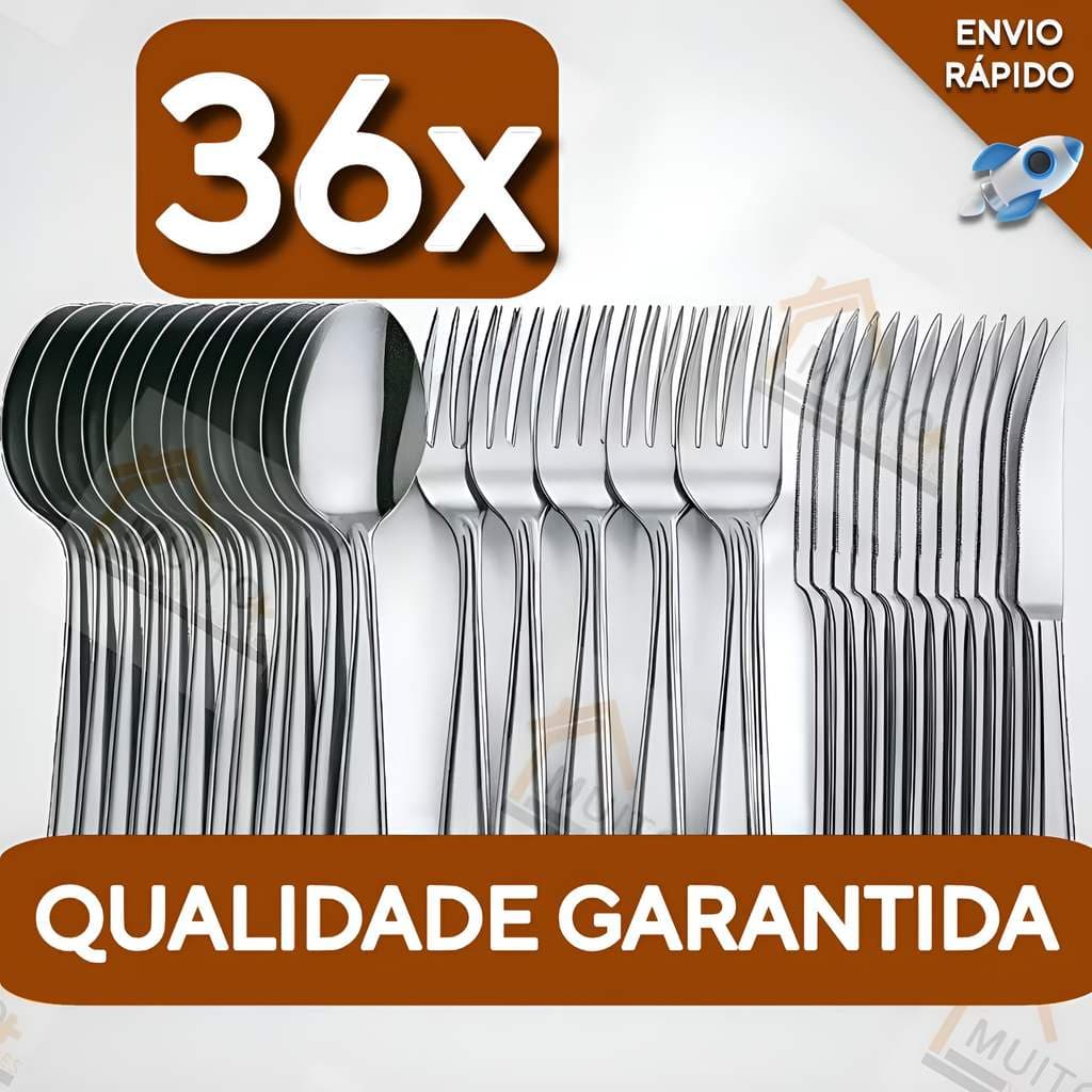 Jogo de Talheres 36 Peças Aço Inox Garfo Faca e Colher de Mesa Utensilios de Cozinha Talher