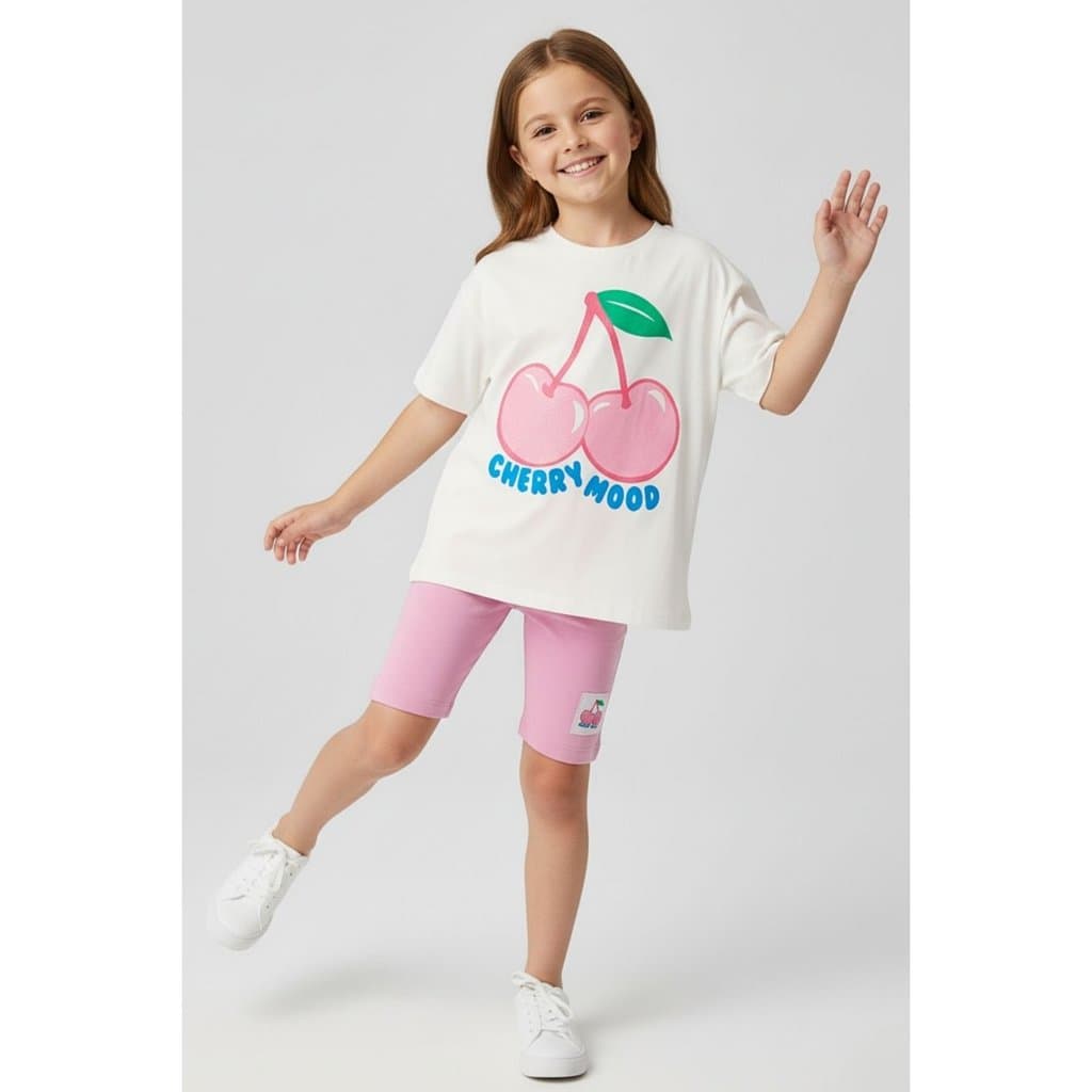 Conjunto Infantil Feminino Blusa e Ciclista Cereja