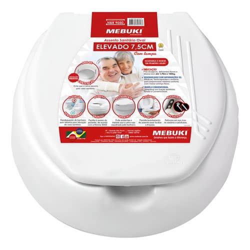 Assento Sanitário Oval Elevado 7,5 Cm Com Tampa - Mebuki