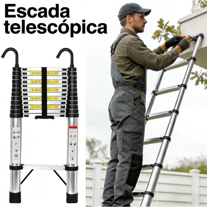 Escada Telescópica Simples Em  2.6m – 5.1m Extensível Portátil Antiderrapante