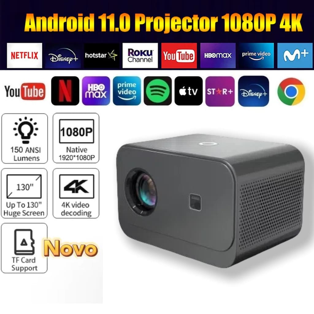 A10 Projector Android TV 4K Dual Band WIFI 6.0 Bluetooth 5.0 Portable Cinema Office Living Room