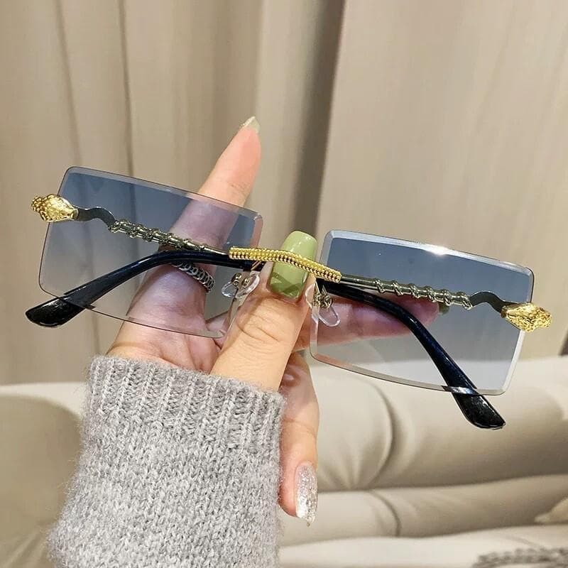 Óculos de Sol Masculinos com Armação Quadrada de Metal e Borda Cortada, Estilo Snake Frame, Sem Armação, Personalizados,